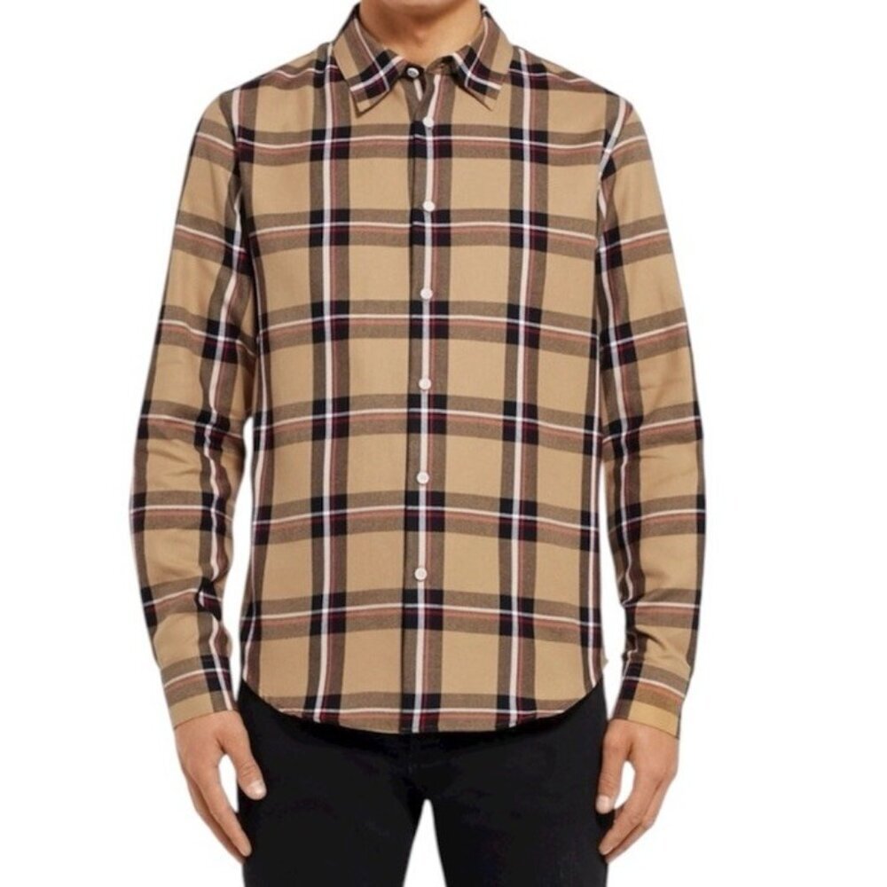 Sandro Paris Plaid Long Sleeve Button Down Preppy Casual Flannel Shirt Small